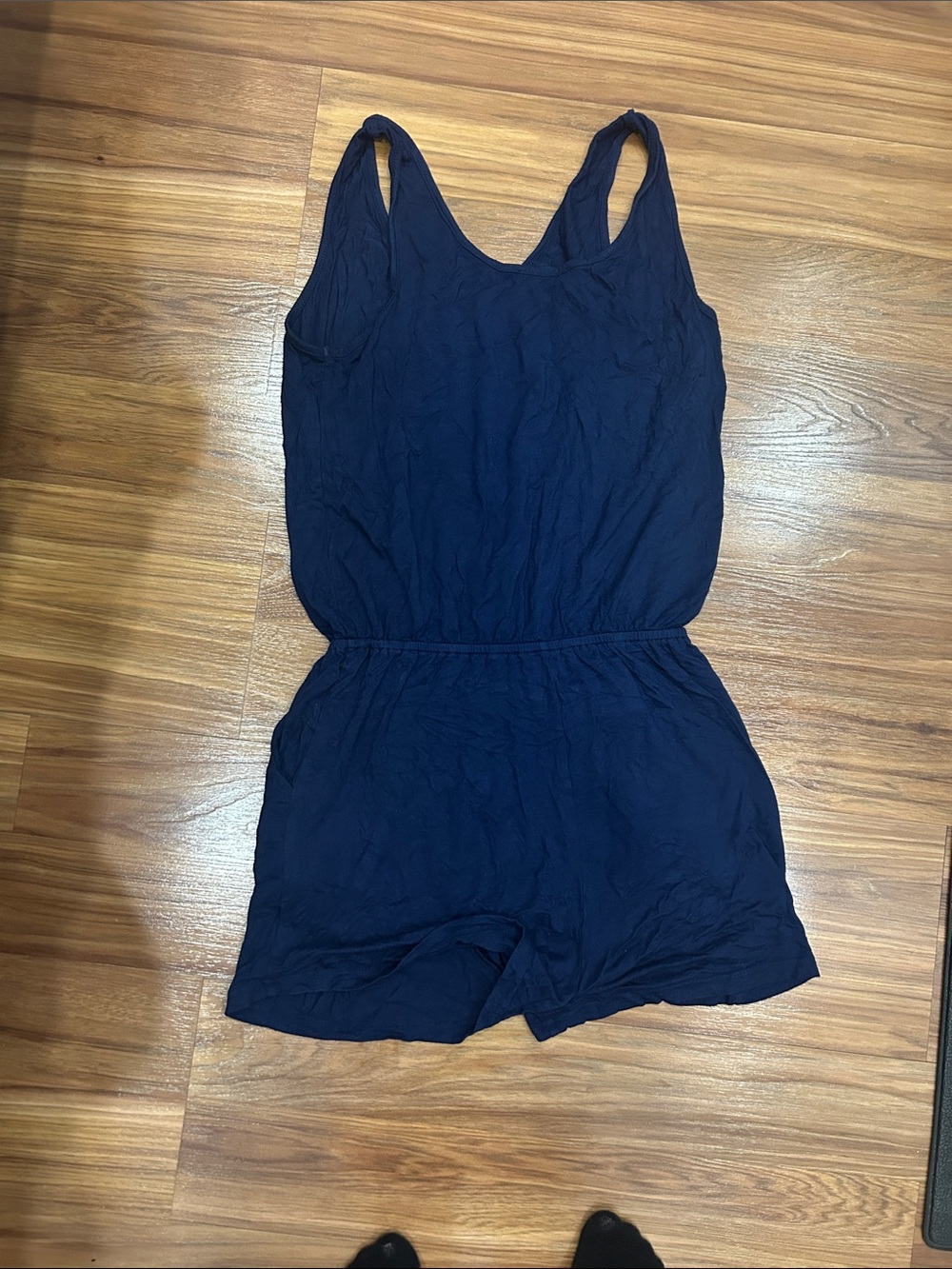 Navy Blue Sleeveless Romper with Elastic Waist